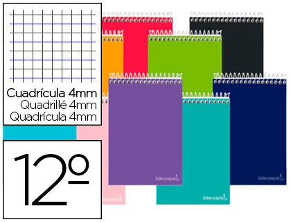 Cuaderno espiral Liderpapel Smart 12º apaisado tapa blanda 80h 60g/m² c/4mm. colores surtidos